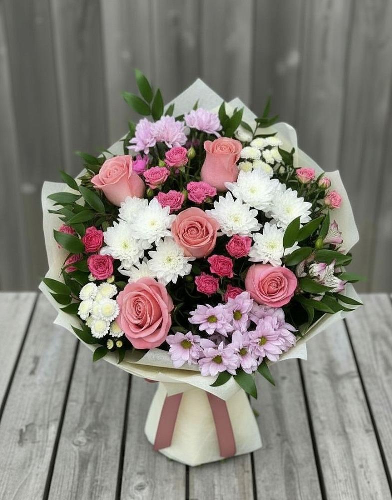 Букет цветов из: Альстромерии, Гвоздики, Розы и Хризантемы в Большое Козино