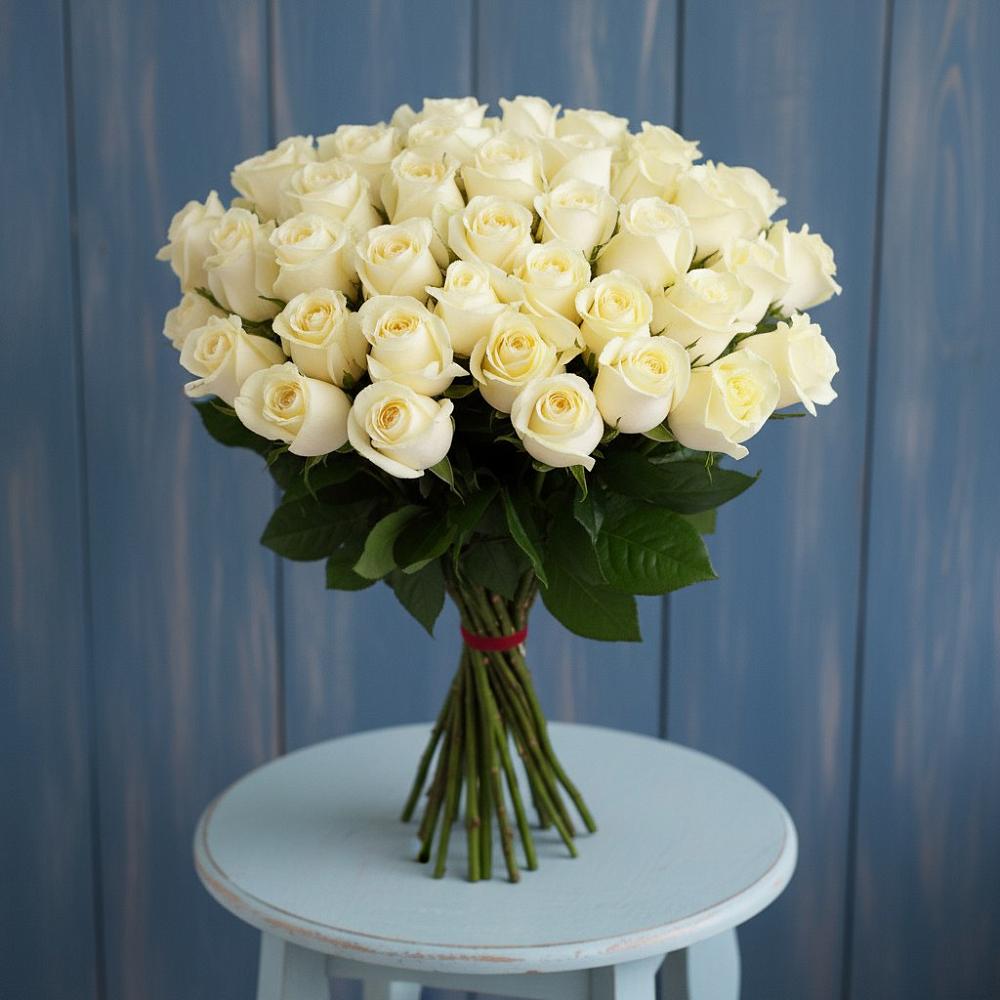 Букет 51 Белая роза Эдлесс Лав в Большое Козино