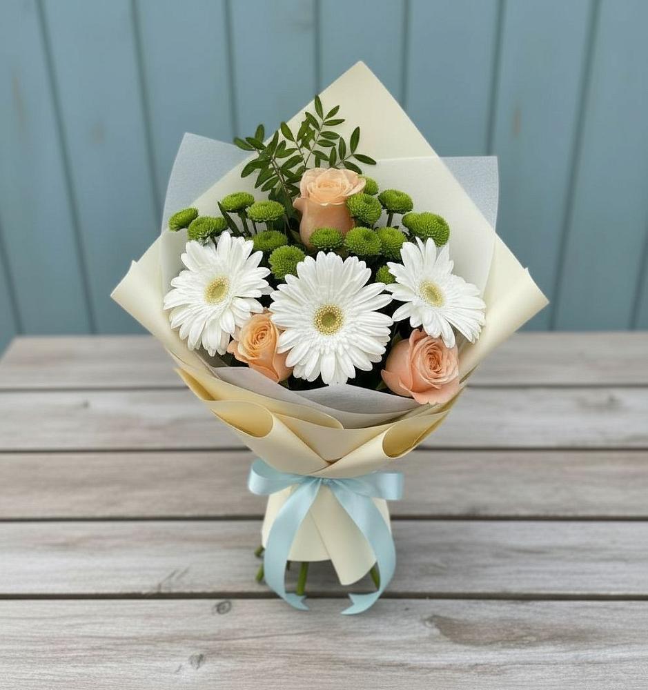 Букет цветов из: Герберы, Розы и Хризантемы в Большое Козино