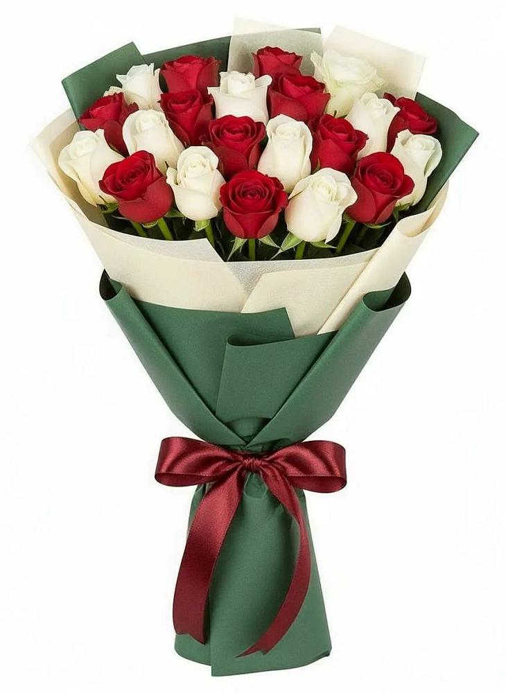 Букет Микс из красных и белых роз в Большое Козино
