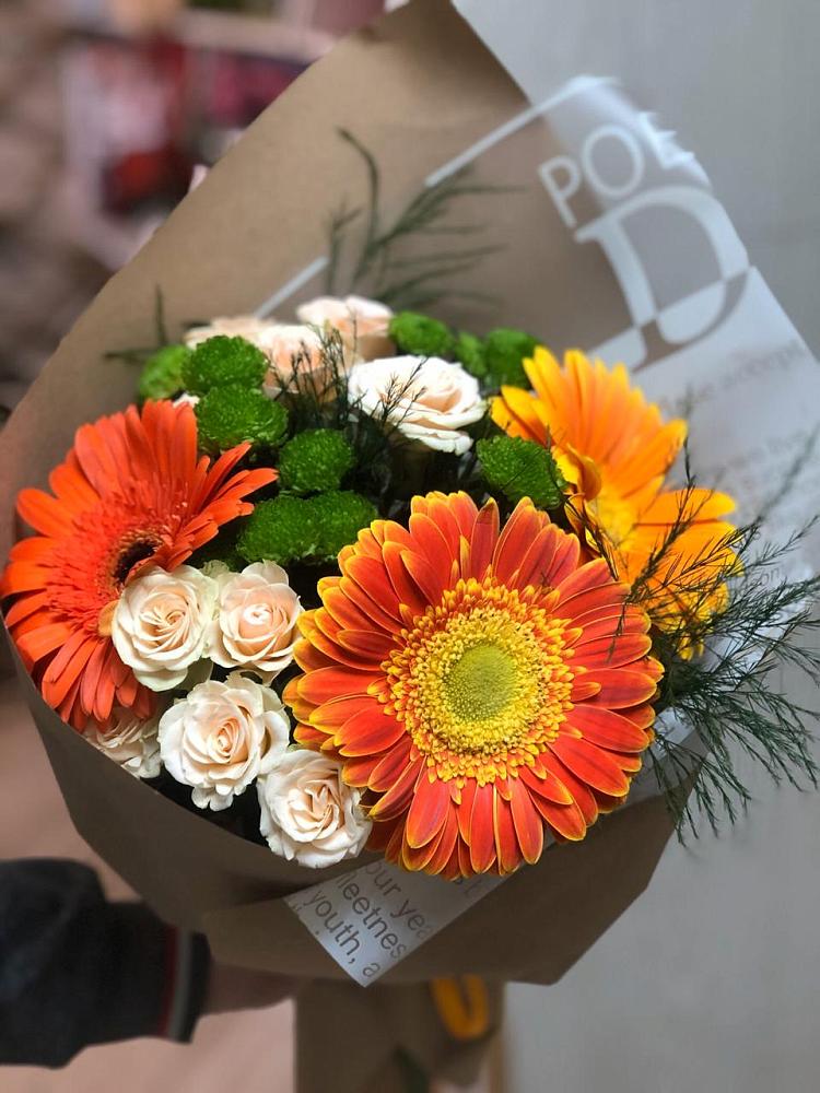 Букет цветов из: Герберы, Хризантемы и Розы в Большое Козино